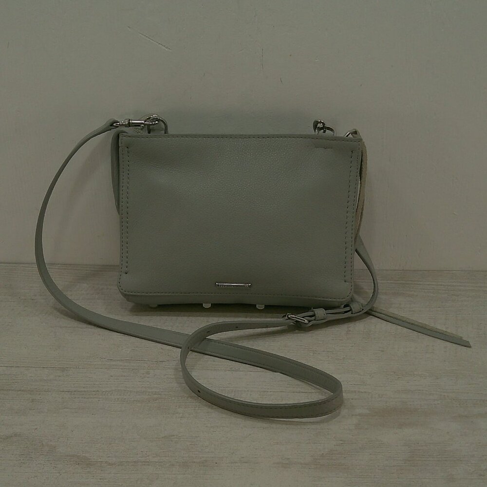 Rebecca Minkoff Regan Perla Gray Leather Zip Crossbody Bag Silver tone Hardware